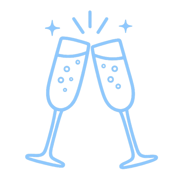 Celebratory toast with two champagne glasses clinking.