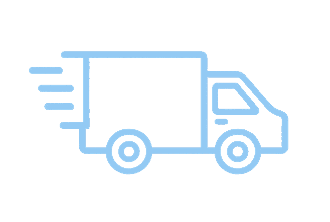 Line drawing of a delivery van with motion lines indicating speed.