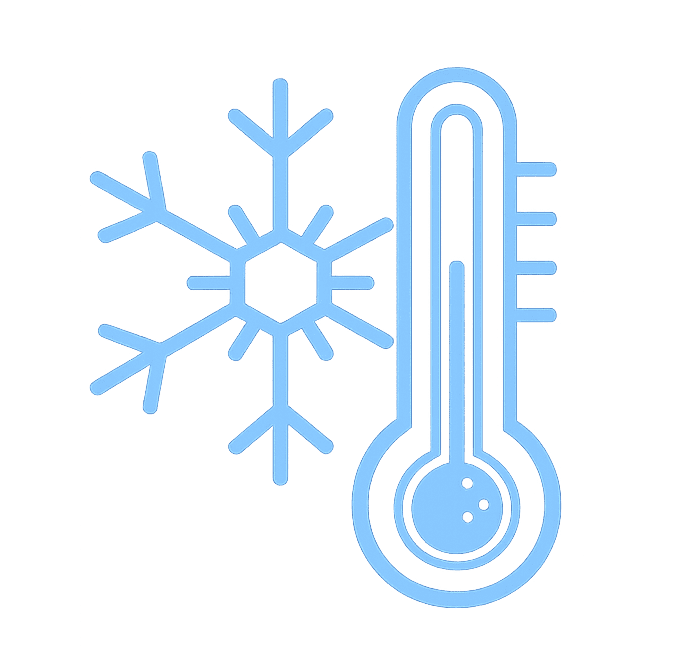 Snowflake and thermometer icon representing cold storage or refrigeration.